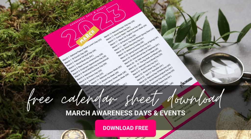 March awareness days and events 2023 - free calendar download