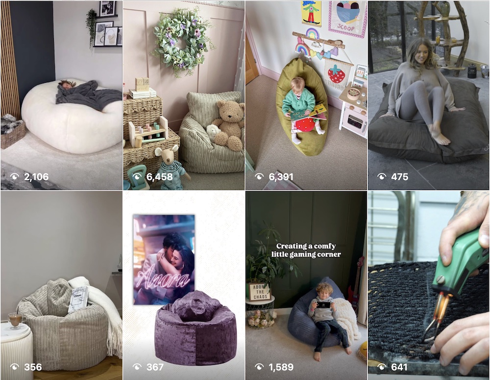 UGC Reels on Great Bean Bags' Instagram Feed