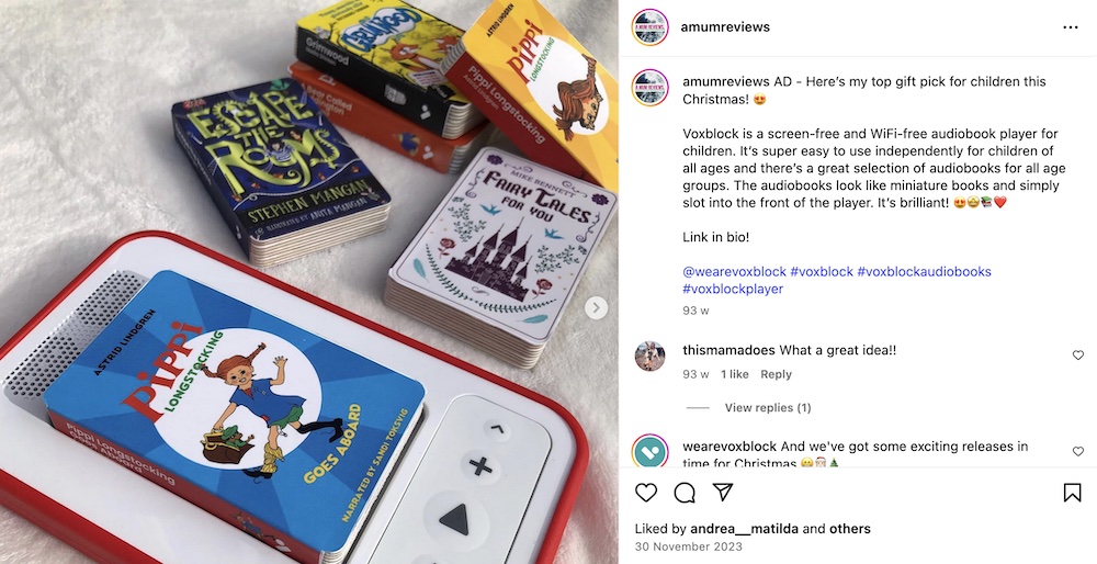 An Instagram post by @amumreviews for @wearevoxblock